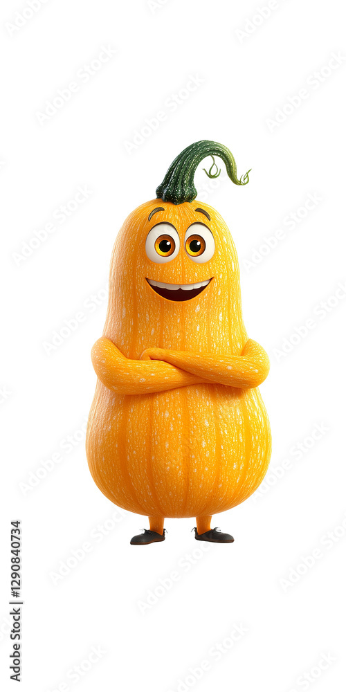 Cheerful Animated Squash Character with Arms Crossed Cheerful Animated Squash Character with Arms Crossed
