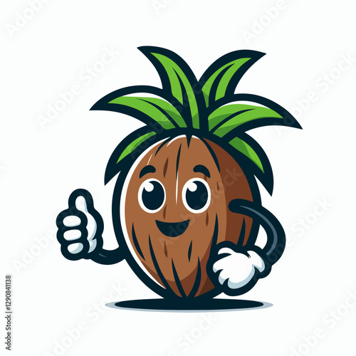 Cheery Coconut Mascot: A delightful coconut character with a cheerful expression and thumbs up gesture, offering a fun and friendly vibe.