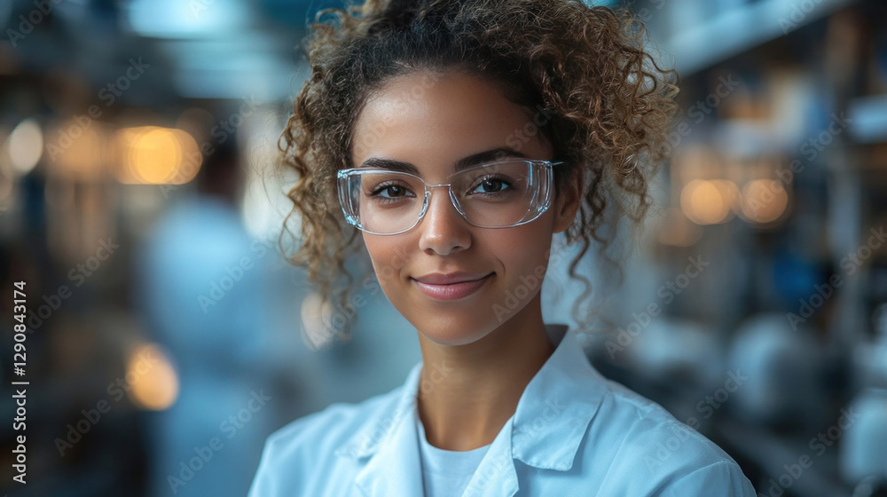Factory scientist using a tablet to track nanoparticle synthesis, optimizing nanotechnology manufacturing