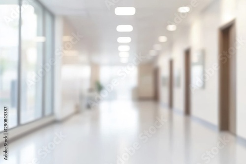 Blurred background of a corridor in hospital or clinic. Concept for hospital or medicine advertisement. Nation Doctor’s Day