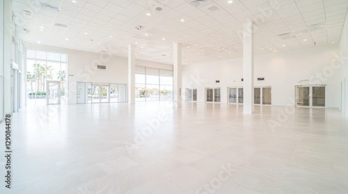 Empty modern car dealership showroom interior