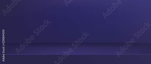 Background dark blue shelf studio, interior space room tabletop, vector illustration. Limbo countertop backdrop.