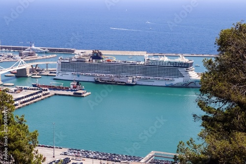 Photography Norwegian Epic cruise ship docked in Barcelona, Spain
