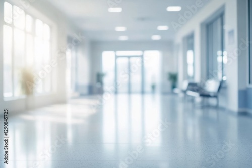 Blurred background of a corridor in hospital or clinic. Concept for hospital or medicine advertisement. Nation Doctor’s Day