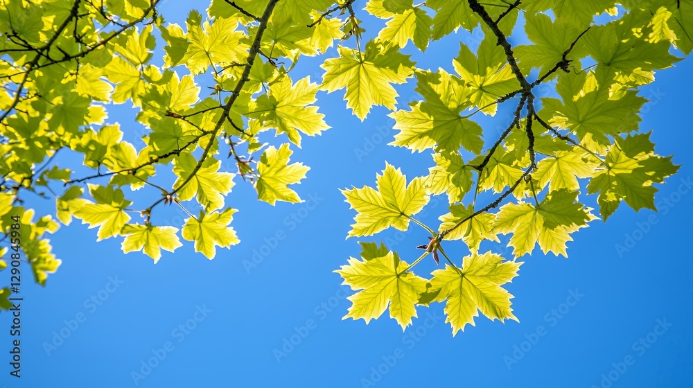 Vibrant Yellow Maple Leaves Against a Bright Blue Sky Vibrant Yellow Maple Leaves Against a Bright Blue Sky