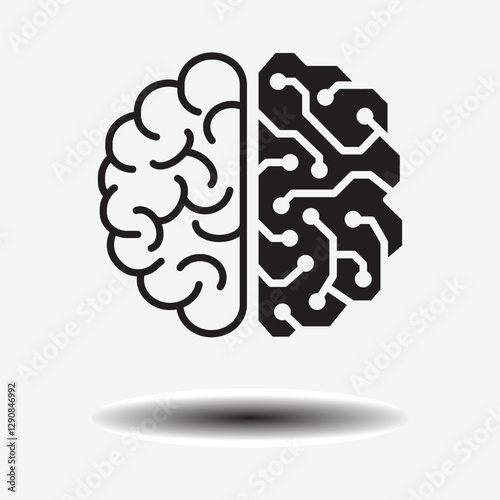 Single vector icon of artificial intelligence brain with blend style of linear, and silhouette. AI brain intelligence symbol. Vector illustration