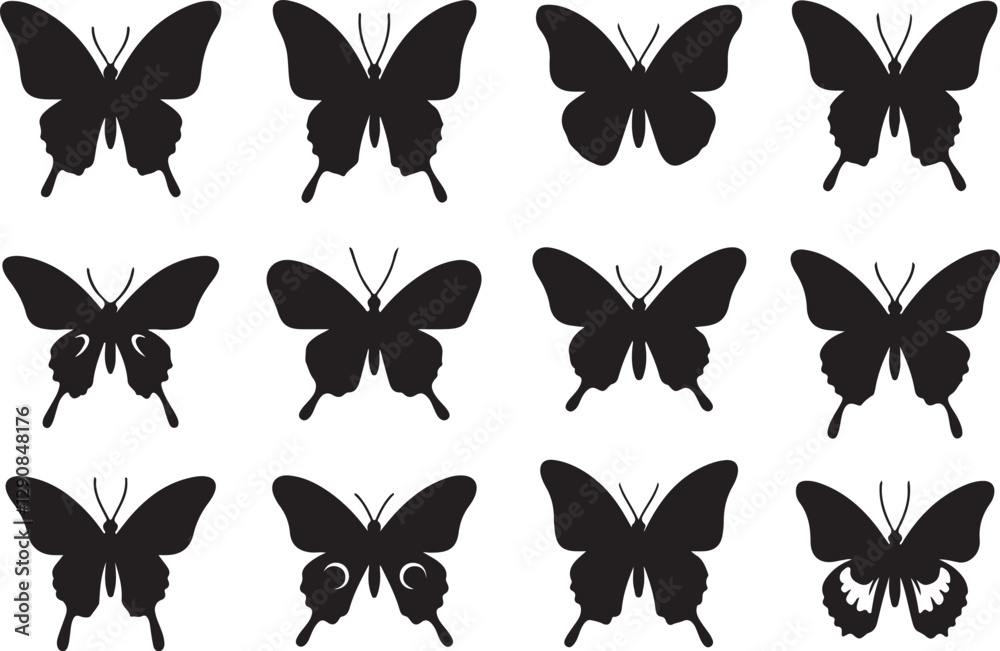 Obraz premium Vector Icon Set of Butterfly Silhouettes Elegant Nature Symbol