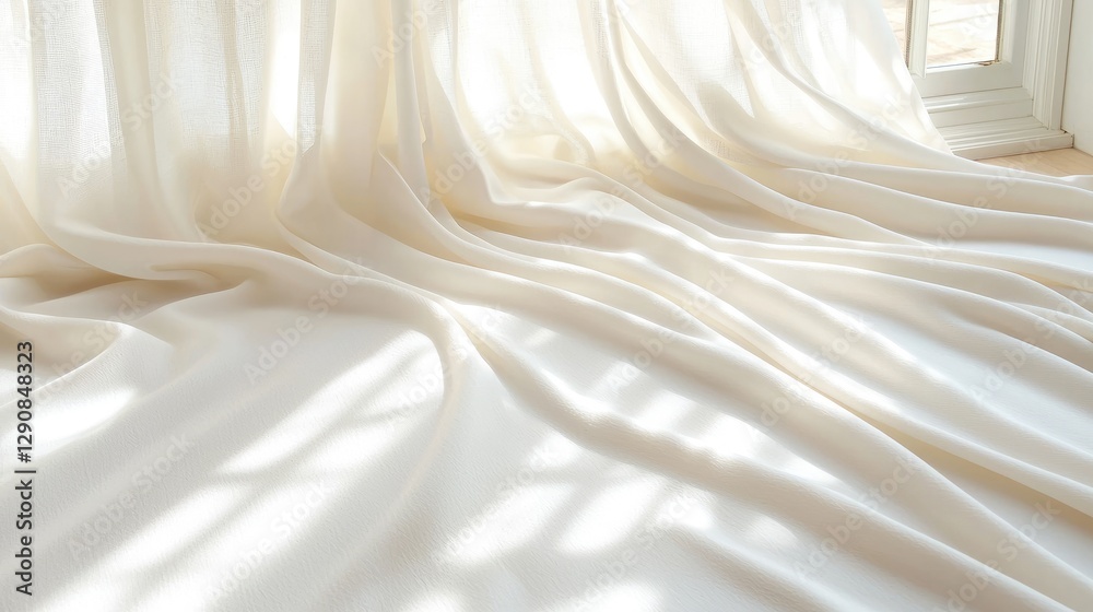 Naklejka premium Sunlight through sheer curtains drapes floor