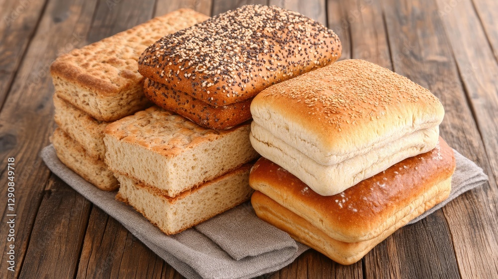 Variety of Breads on Wooden Table Variety of Breads on Wooden Table