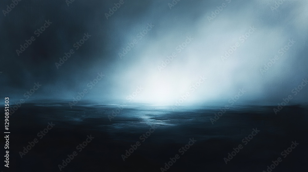 Misty dark ocean landscape with fog, serene water surface, soft light in the distance, atmospheric horizon, tranquil nature scene. Misty dark ocean landscape with fog, serene water surface, soft light in the distance, atmospheric horizon, tranquil nature scene.