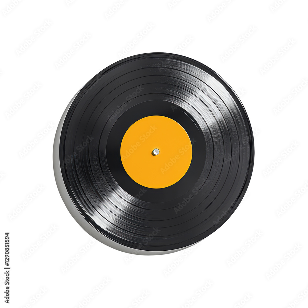 Obraz premium A classic vinyl record featuring a vibrant yellow center. isolated on white background.
