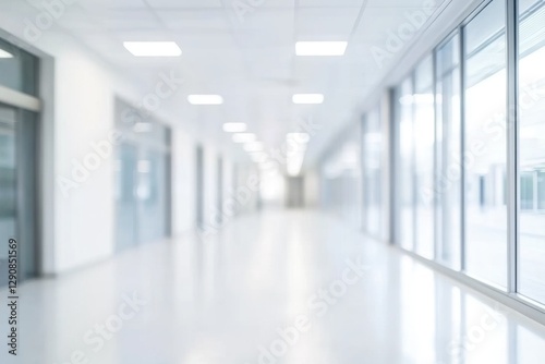 Blurred background of a corridor in hospital or clinic. Concept for hospital or medicine advertisement. Nation Doctor’s Day