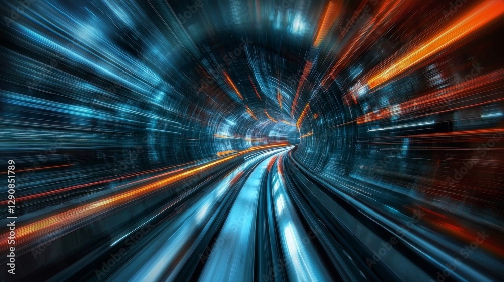 Long exposure light tunnel with abstract digital technology background in dark environment Long exposure light tunnel with abstract digital technology background in dark environment