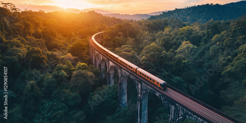 Wallpaper Mural Steam train going through high viaduct Torontodigital.ca