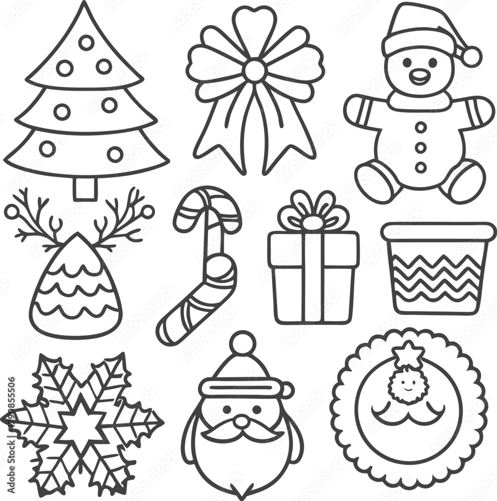 Naklejka premium Christmas decorations vector collection. Christmas tree, star, deer, frame. Vector illustration
