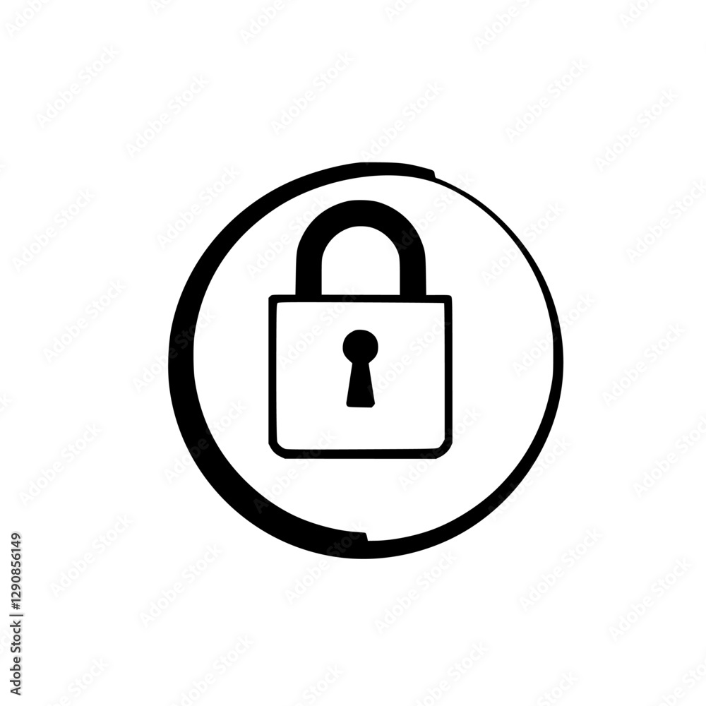 Black padlock icon within a circle, signifying security, privacy, and data protection, depicted against a stark white background. Black padlock icon within a circle, signifying security, privacy, and data protection, depicted against a stark white background.