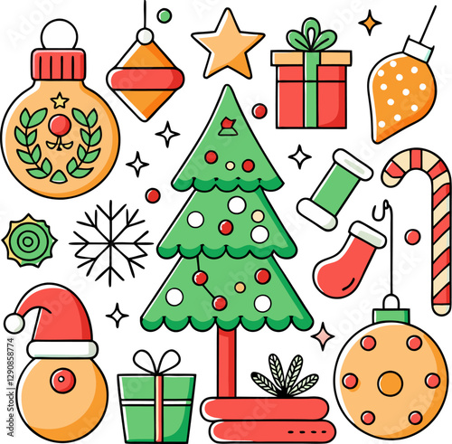 Realistic christmas element collection. Set of luxurious premium Christmas ornaments, and more holiday elements, perfect for seasonal designs and celebrations.