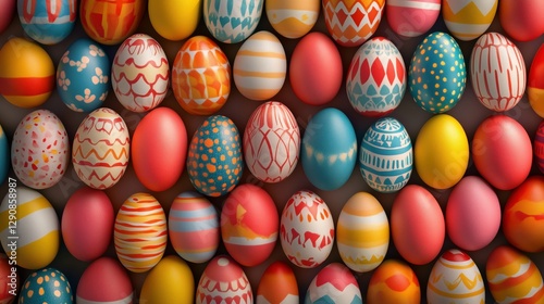 Easter eggs arranged in a symmetrical geometric pattern photo