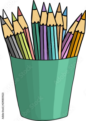 Colored Pencils Vector Illustration in Detailed Artistic Style
