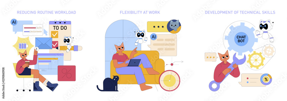 AI Assistant For Work. Flat Vector Illustration AI Assistant For Work. Flat Vector Illustration
