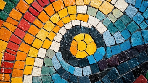 Colorful spiral mosaic with textured vibrant tiles in geometric pattern International Day of Multilateralism and Diplomacy for Peace
