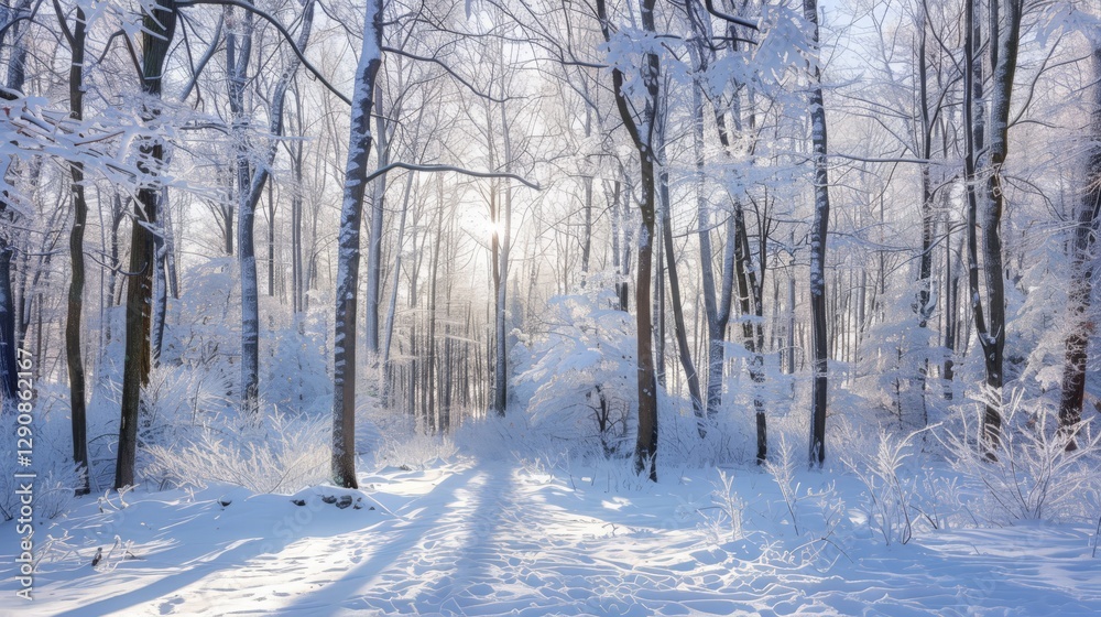 A forest covered in snow during winter A forest covered in snow during winter