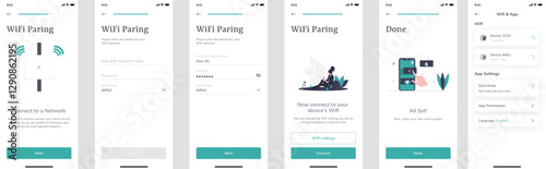 Wifi Pairing & Connect to a Network, Settings & Onboard, Welcome Screens App UI Kit Template