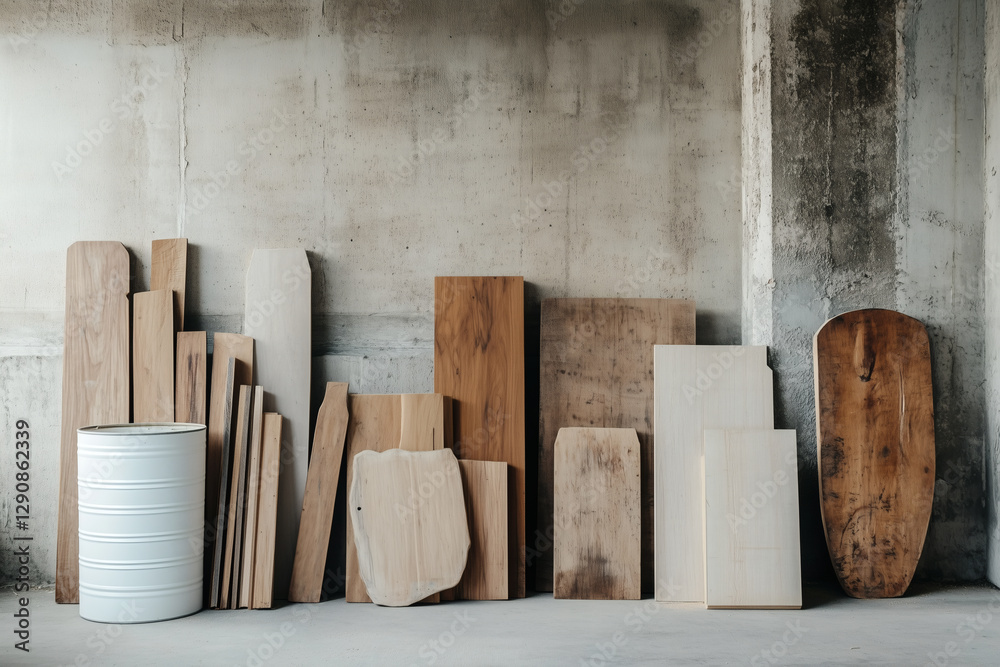 Wood planks against a concrete wall Wood planks against a concrete wall