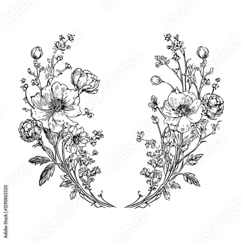 Floral elegant oval frame crest wreath wedding monogram 