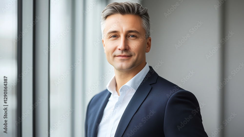 Confident executive in navy blazer embodies leadership and professionalism. Confident executive in navy blazer embodies leadership and professionalism.