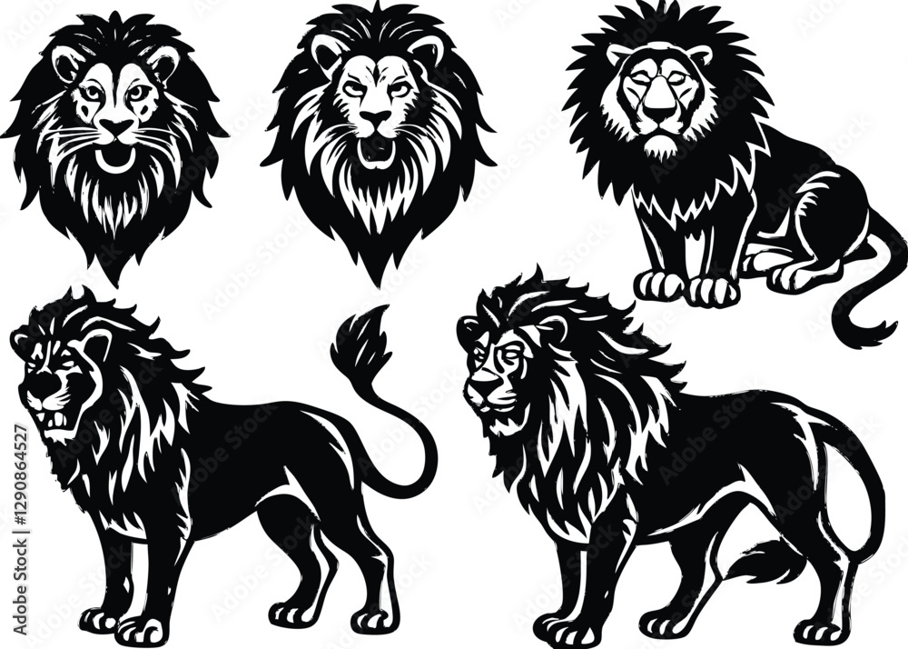 Obraz premium Lion Silhouette set black Vector design, Lion Illustration Vector animal set Design for Printing and Craft Projects