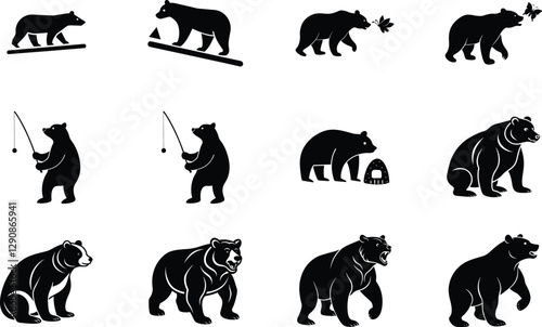 Black Bear Icons Wildlife, Nature, Forest, Fishing, Autumn