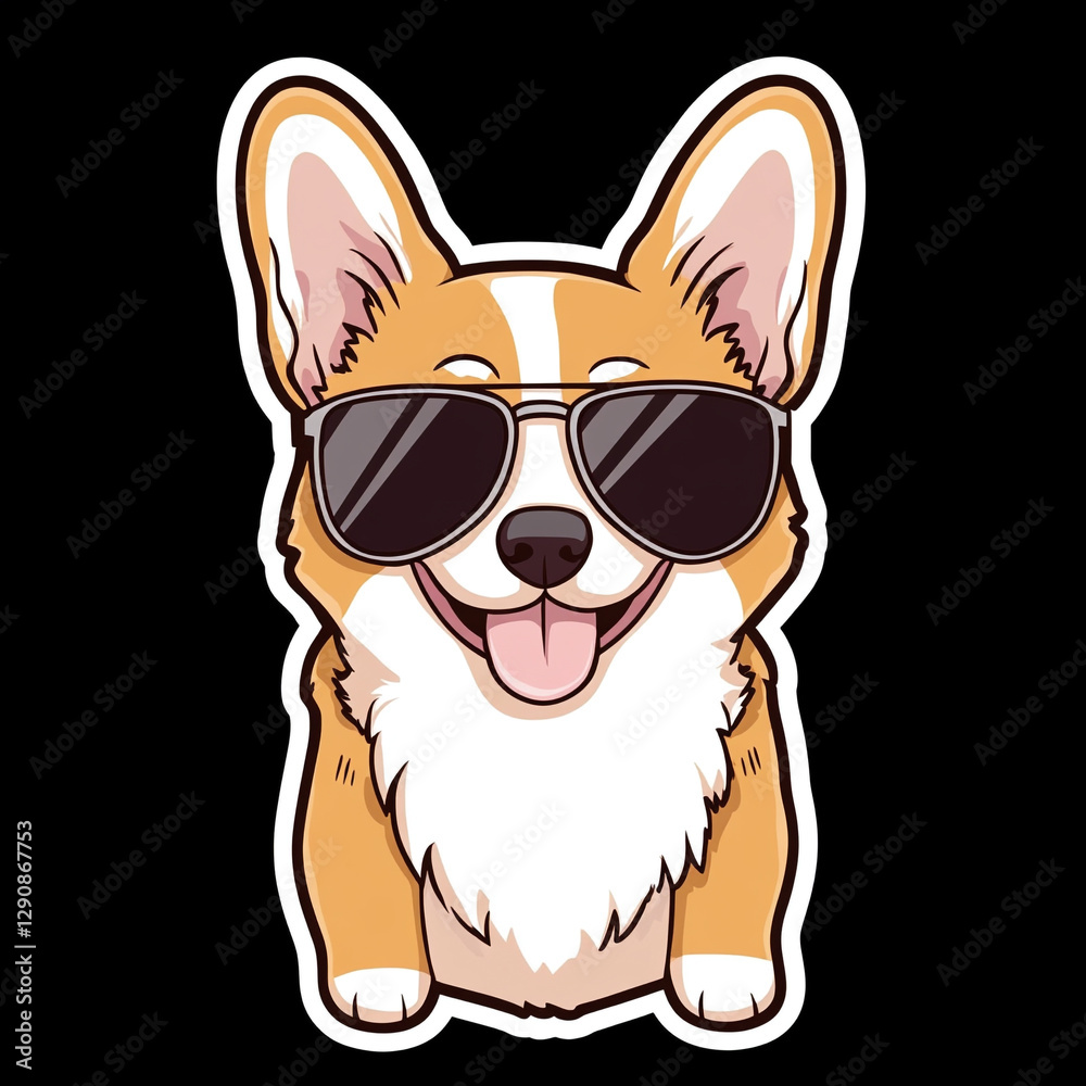 Obraz premium Cool Pembroke Welsh Corgi Dog Sporting Trendy Sunglasses Enjoying a Sunny Day Outdoors Perfect for Pet Lovers and Dog Enthusiasts Capturing Fun Moments with a Stylish Pup