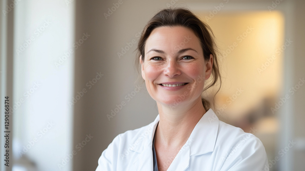 Smiling veterinarian exudes compassion and care in a professional portrait. Smiling veterinarian exudes compassion and care in a professional portrait.