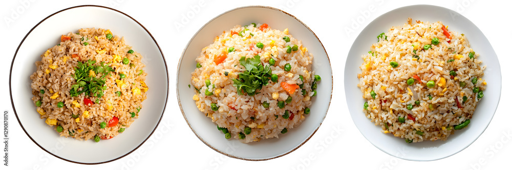 fried rice on plate, transparent background, top view fried rice on plate, transparent background, top view