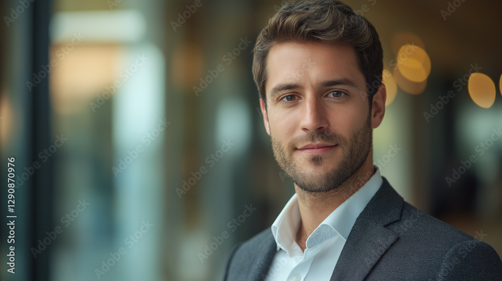 Young professional exuding confidence, embodying ambition and focus in a modern workspace. Young professional exuding confidence, embodying ambition and focus in a modern workspace.