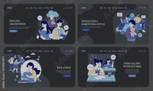 Negletful Parenting Style. Flat Vector Illustration