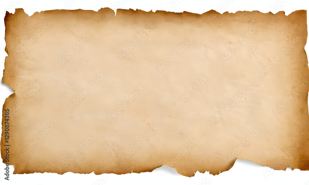 Old parchment isolated on white background, top view, with natural tears Old parchment isolated on white background, top view, with natural tears