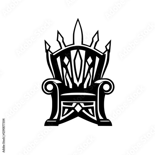Black and white illustration of a throne chair.