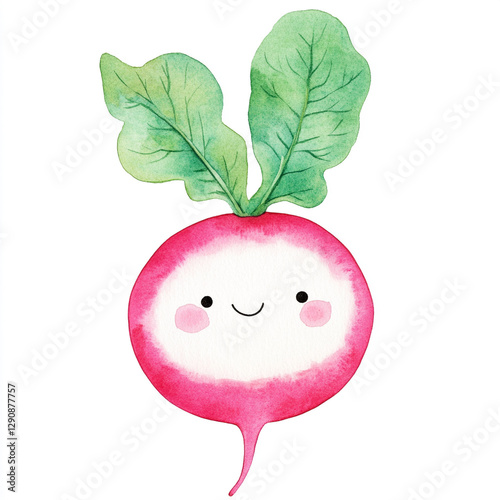 Cute Whimsical Radish Minimal Isolated Watercolor Illustration Perfect for Fresh Produce Themes Gardening Healthy Eating and Creative Culinary Designs in a Playful Style