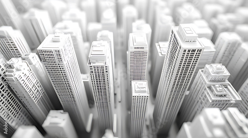 Elevated View of Geometrically Styled Skyscraper Model in Monochromatic Theme