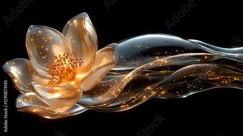 a white flower with gold and silver swirls photo