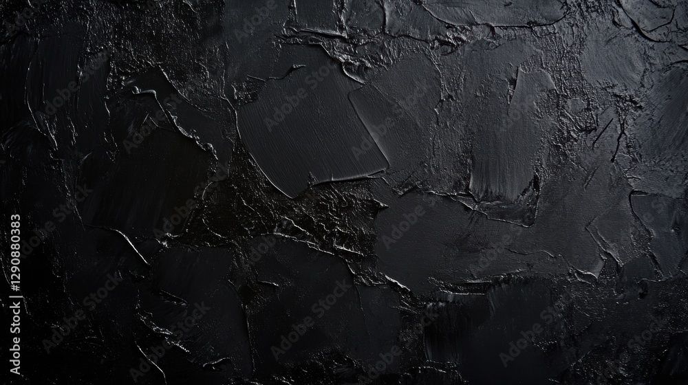 Black textured wall background for design, abstract dark surface with rough finish, perfect for artistic or modern decor applications. Ideal for wallpapers.