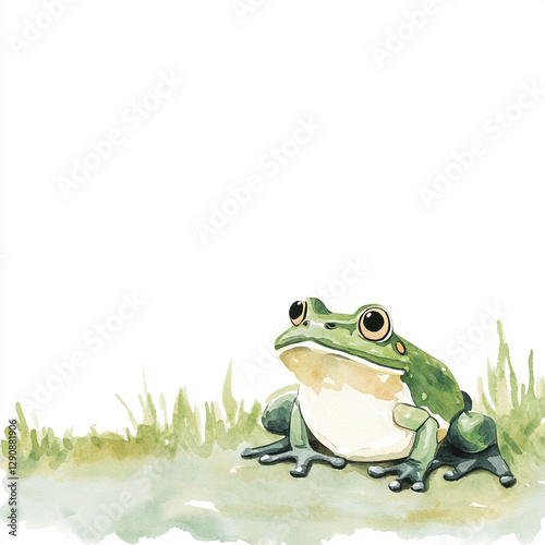 Minimal Isolated Scene of a Frog Croaking Near Calm Water Capturing the Essence of Nature's Sounds and Serenity in a Tranquil Environment with Lush Greenery