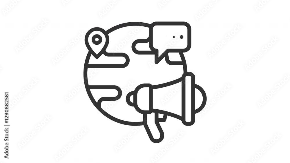 Animated global marketing with world and megaphone sign. Suitable for finance, marketing, strategy, website, business, advertising, analysis, seo, promotion, campaign, advertisement, networking Animated global marketing with world and megaphone sign. Suitable for finance, marketing, strategy, website, business, advertising, analysis, seo, promotion, campaign, advertisement, networking