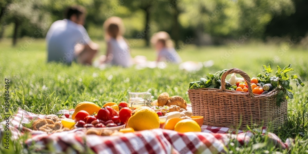 A joyful family is having a delightful picnic in the sunny park A joyful family is having a delightful picnic in the sunny park