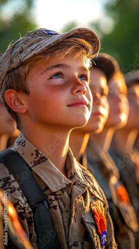 Young Cadets in Formation Looking Forward with Hope and Determination on a Bright Day of Training