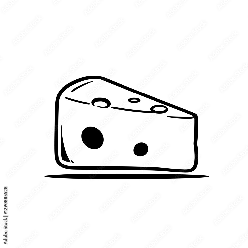 A minimalist black and white line art illustration of a wedge of cheese. A minimalist black and white line art illustration of a wedge of cheese.