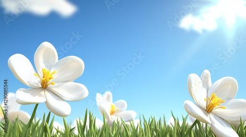 White Flowers in Sunny Meadow