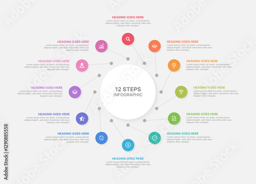 Modern Circular Round Infographic Design Template with 12 Data Points